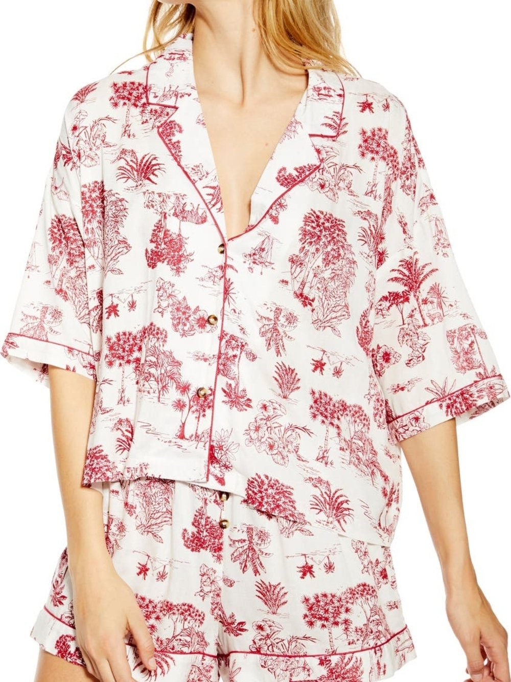 Topshop Red Toile Short Pajama Set - Women's Two-Piece Sleepwear - Picture 3 of 10